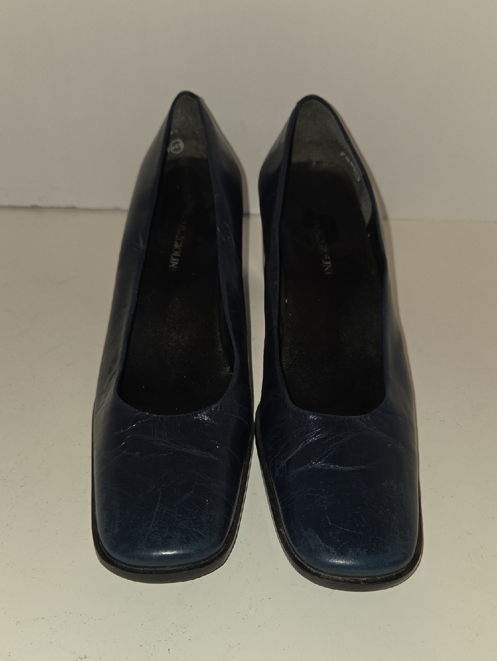 Enzo Angiolini Navy Square Toe Pumps Block Heel Leather Size 7.5